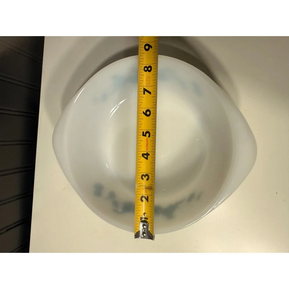 vintage Glasbake milk glass casserole dish a turquoise blue fruit and vegetable